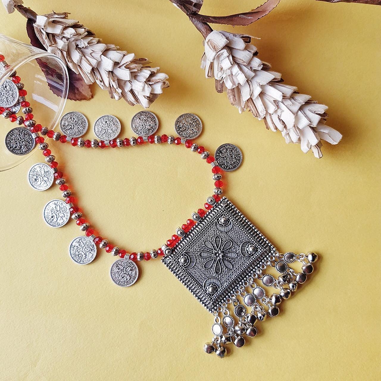 Veda Silver Brass Necklace - Rubinoo