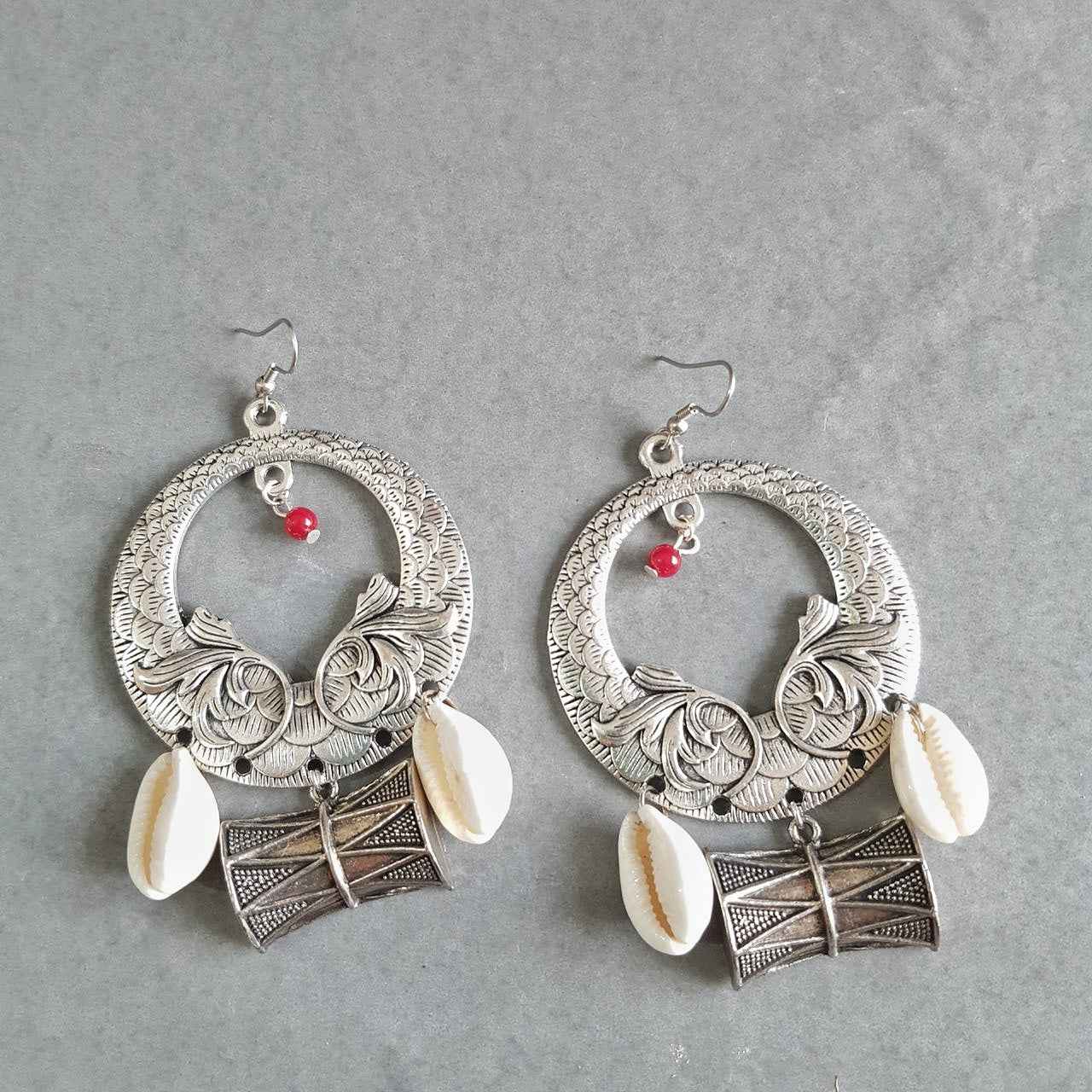 Dholika Cowrie Tribal Earrings - Rubinoo