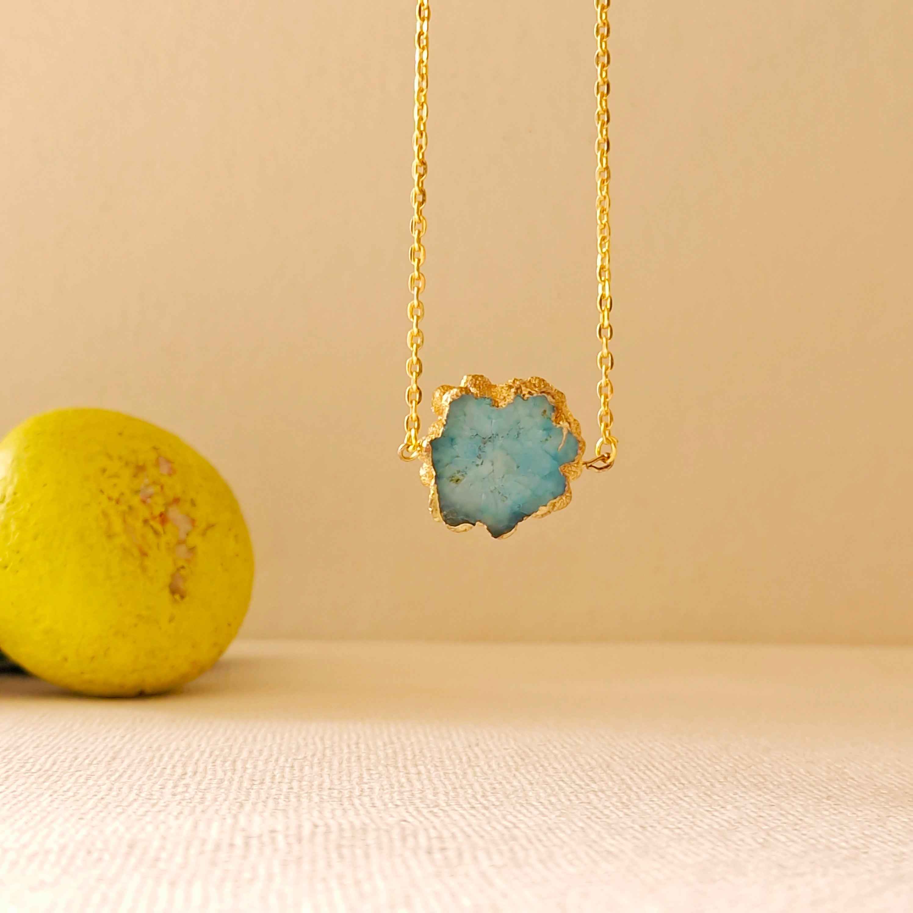 Teal druzy quartz necklace - Rubinoo