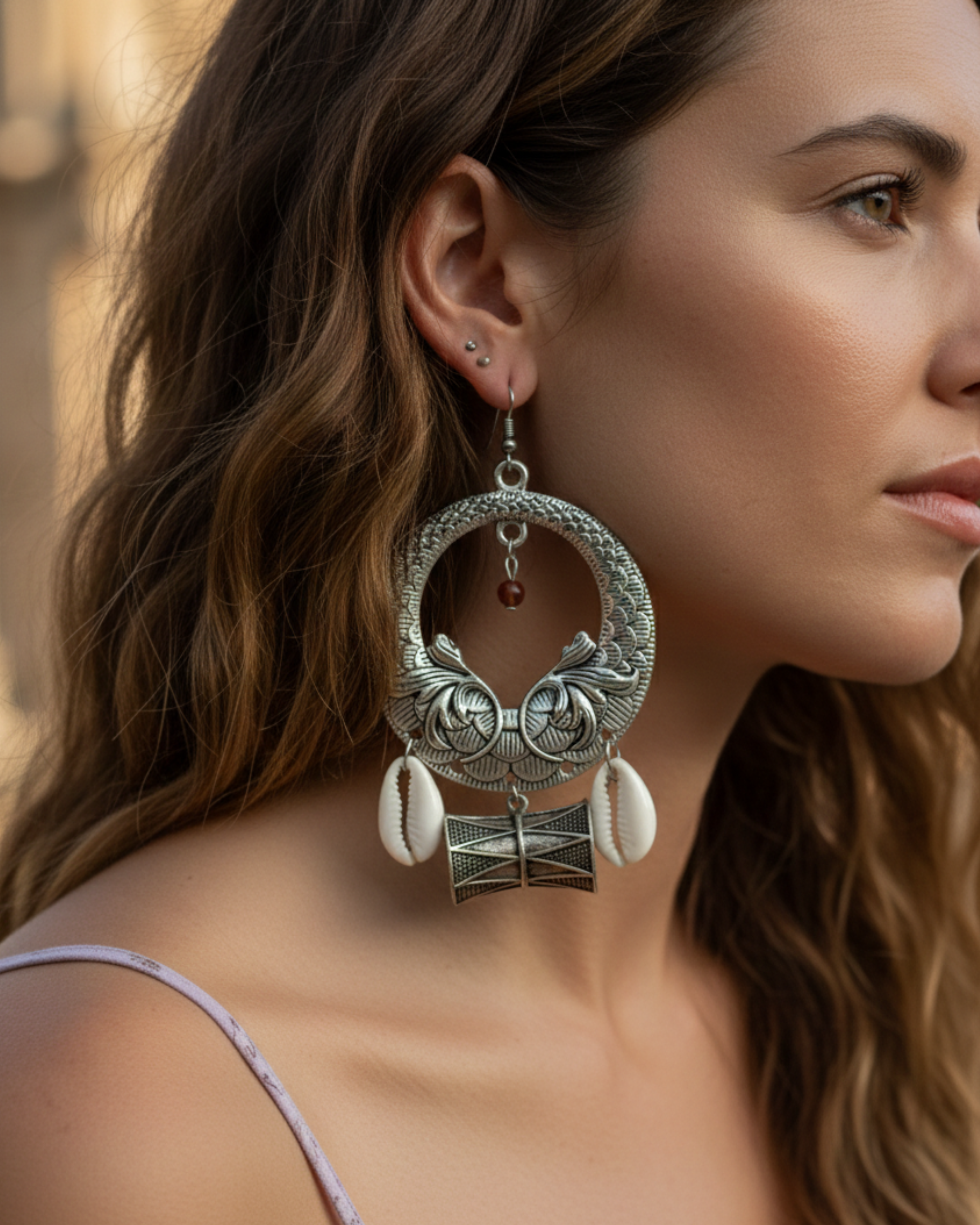 Dholika Cowrie Tribal Earrings