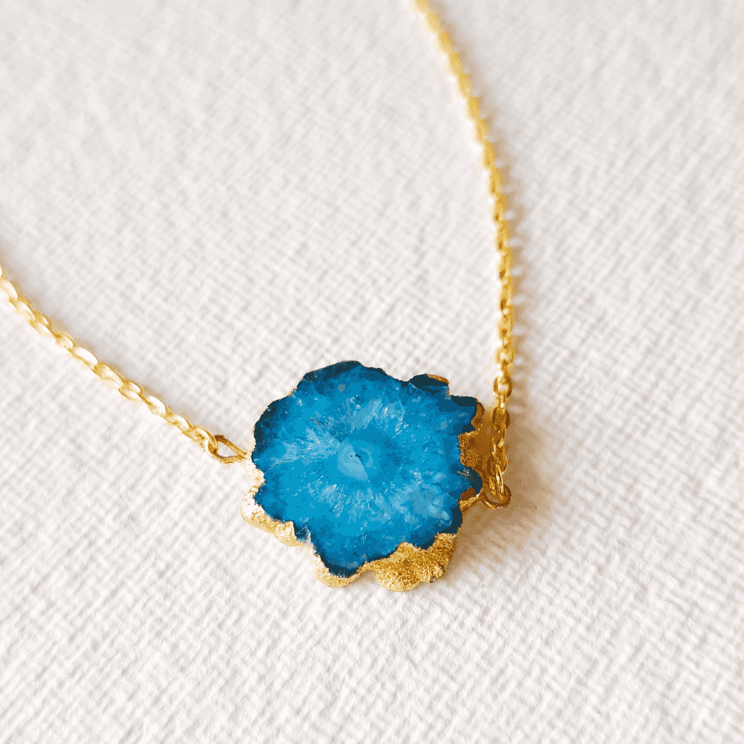 chain pendant, statement design, ,Teal druzy quartz necklace - Rubinoo