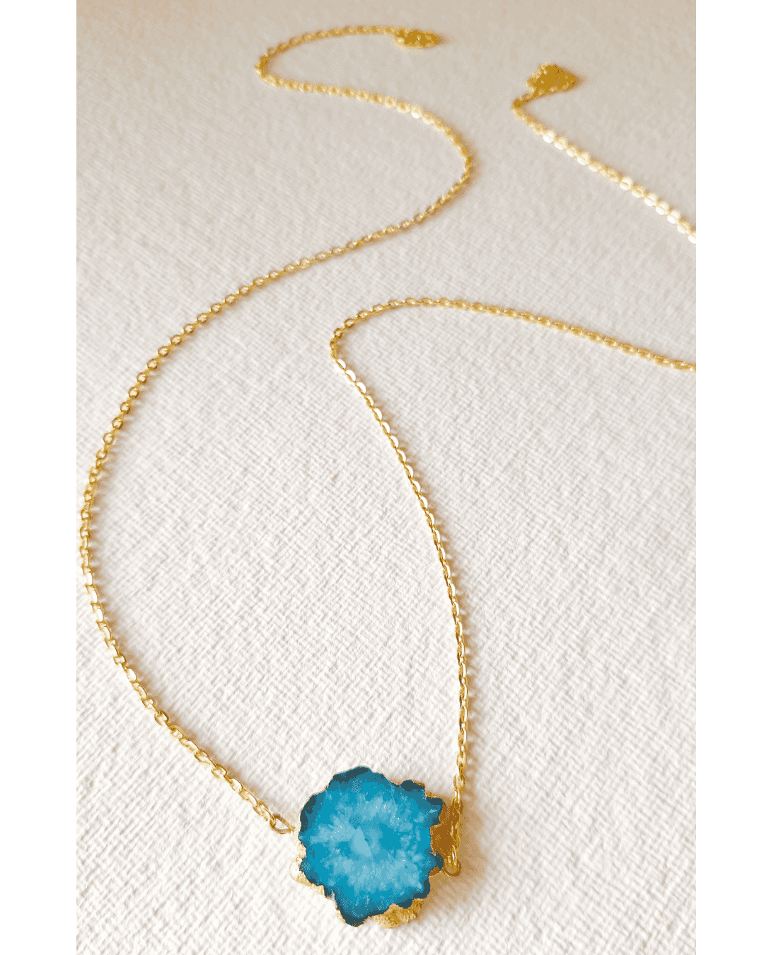 Teal druzy quartz necklace - Rubinoo, chain pendant, college wear, party wear, 