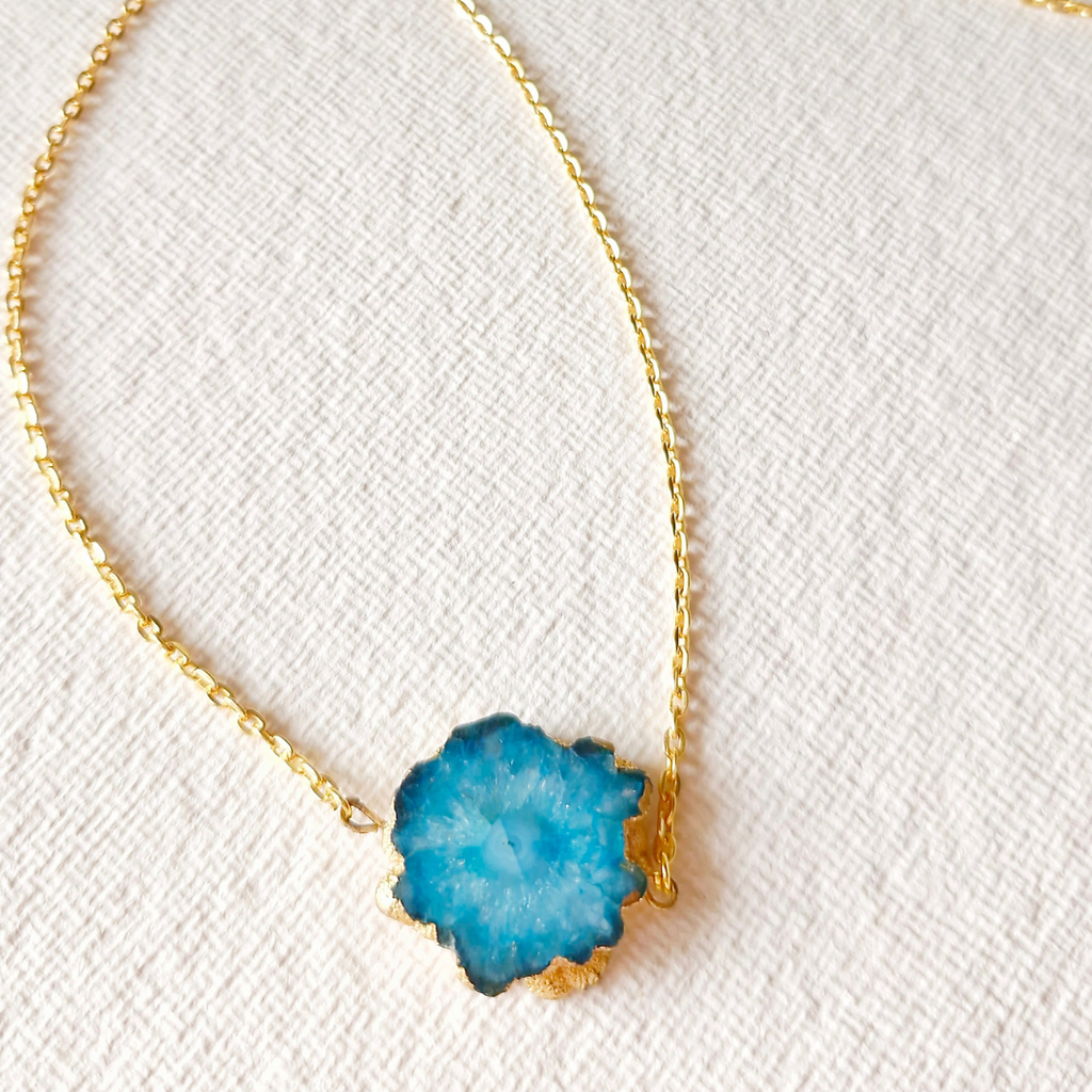 Teal druzy quartz necklace