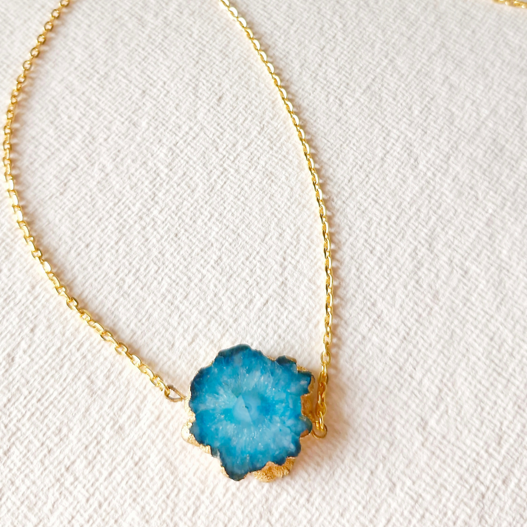 Teal druzy quartz necklace