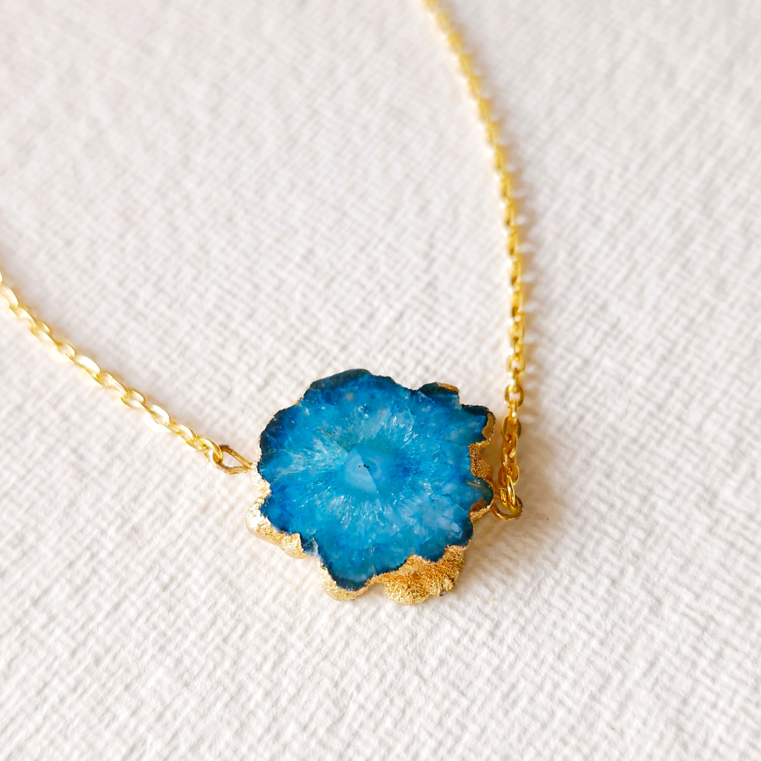 Teal druzy quartz necklace