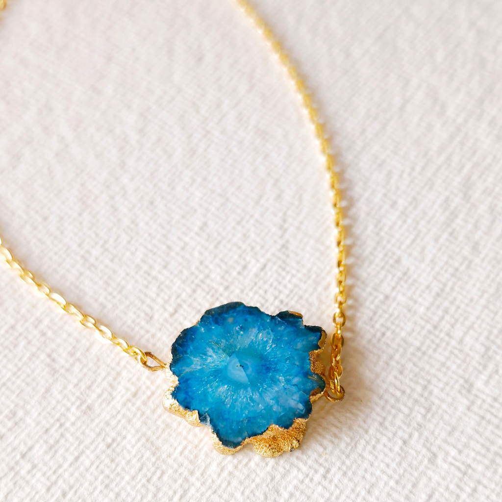Teal druzy quartz necklace